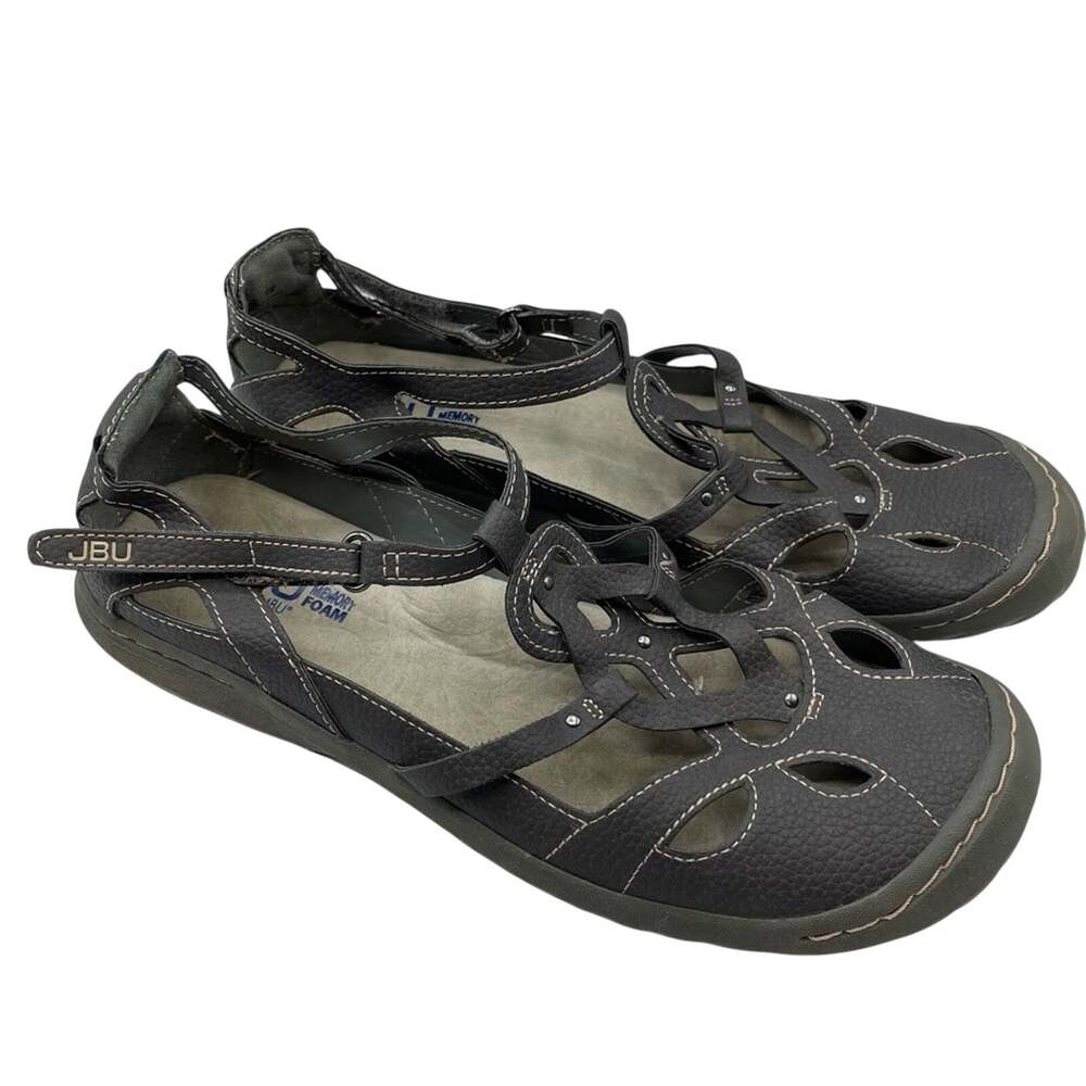 JBU by Jambo Grey Leather Strappy Comfort Sandals Womens 9 Outdoorsy Gorpcore